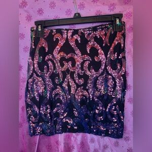 Sheer Sequin Embellished Black Green Skirt